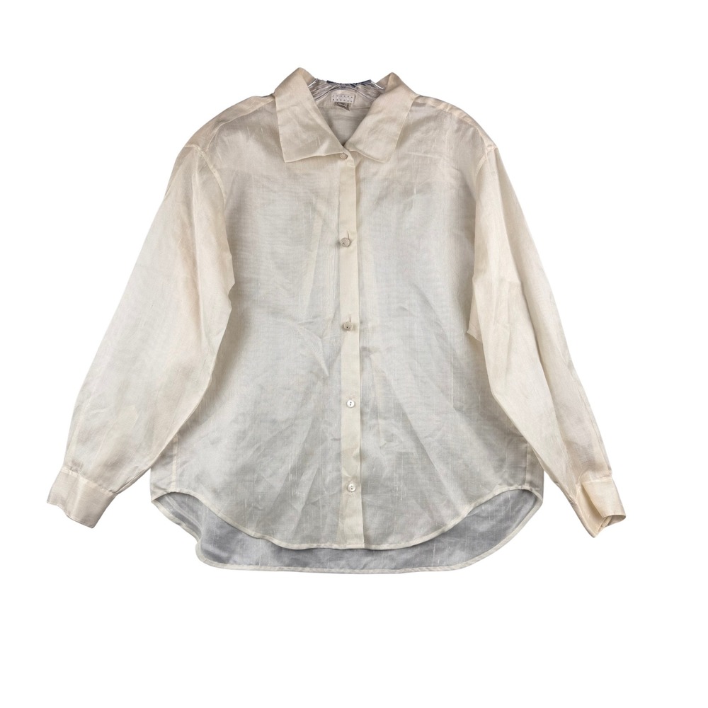 Joseph Abboud Womens Ivory 100% Silk Button Down Blouse Size 10 Italian Fabric